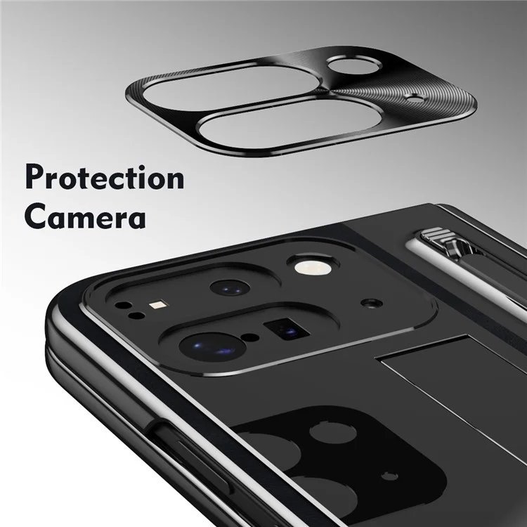 Pour Google Pixel 9 Pro Fold 5G Étui Béquille en cuir + PC Housse de téléphone avec film en verre trempé et stylet - Noir