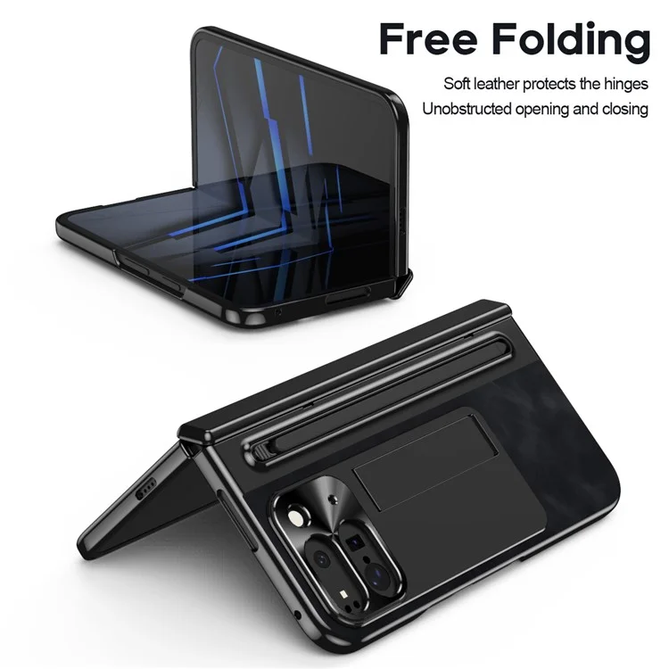 Pour Google Pixel 9 Pro Fold 5G Étui Béquille en cuir + PC Housse de téléphone avec film en verre trempé et stylet - Noir