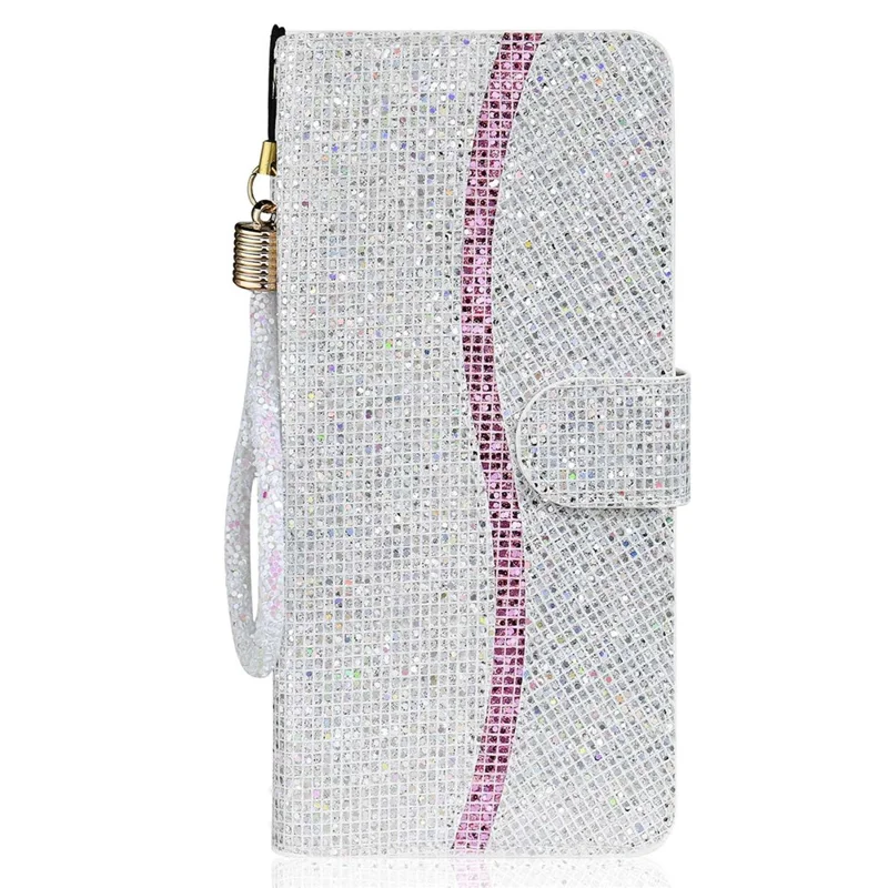 For Samsung Galaxy S24 Ultra Case Glitter Splicing Leather Wallet Stand Phone Cover - Silver