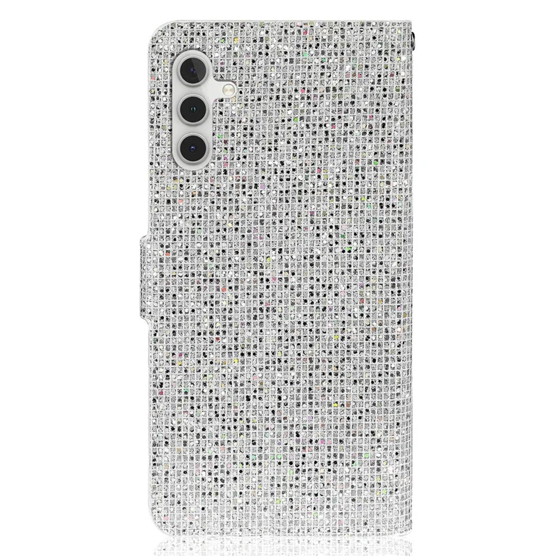 For Samsung Galaxy S25+ / S24+ Case PU Leather Wallet Card Slots Glitter Phone Cover - Silver