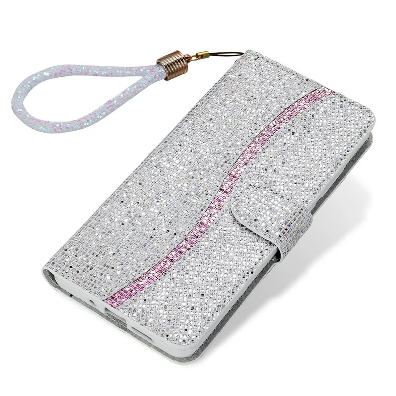 For Samsung Galaxy S25+ / S24+ Case PU Leather Wallet Card Slots Glitter Phone Cover - Silver