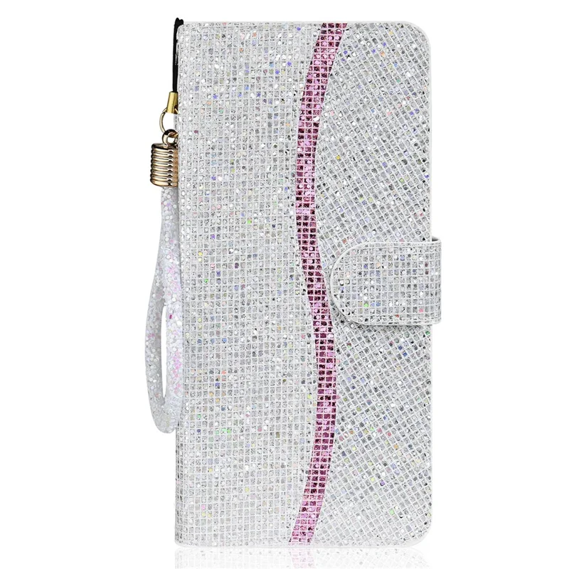 For Samsung Galaxy S25+ / S24+ Case PU Leather Wallet Card Slots Glitter Phone Cover - Silver