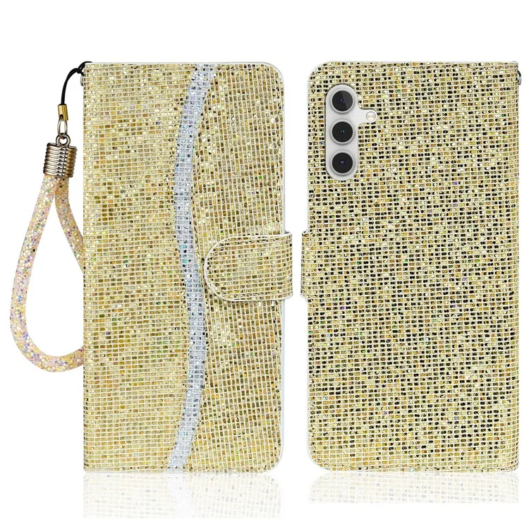 Funda para Samsung Galaxy A55 5G Carcasa Glitter Cartera de Cuero con Correa - Oro