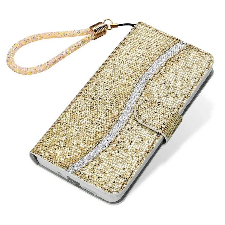 Funda para Samsung Galaxy A55 5G Carcasa Glitter Cartera de Cuero con Correa - Oro