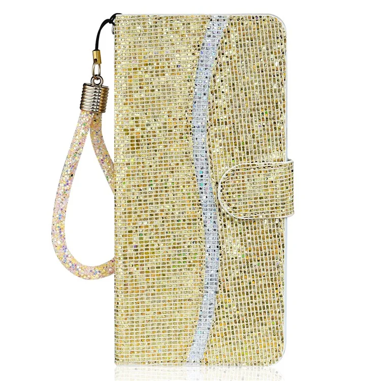 Funda para Samsung Galaxy A55 5G Carcasa Glitter Cartera de Cuero con Correa - Oro