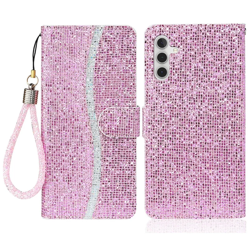 For Samsung Galaxy S25 / S24 Case Wallet PU Leather Glitter Splicing Protective Phone Cover - Pink