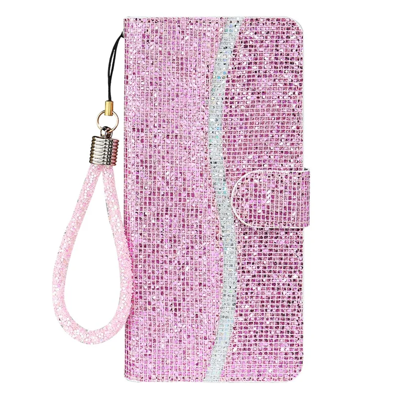 For Samsung Galaxy S25 / S24 Case Wallet PU Leather Glitter Splicing Protective Phone Cover - Pink