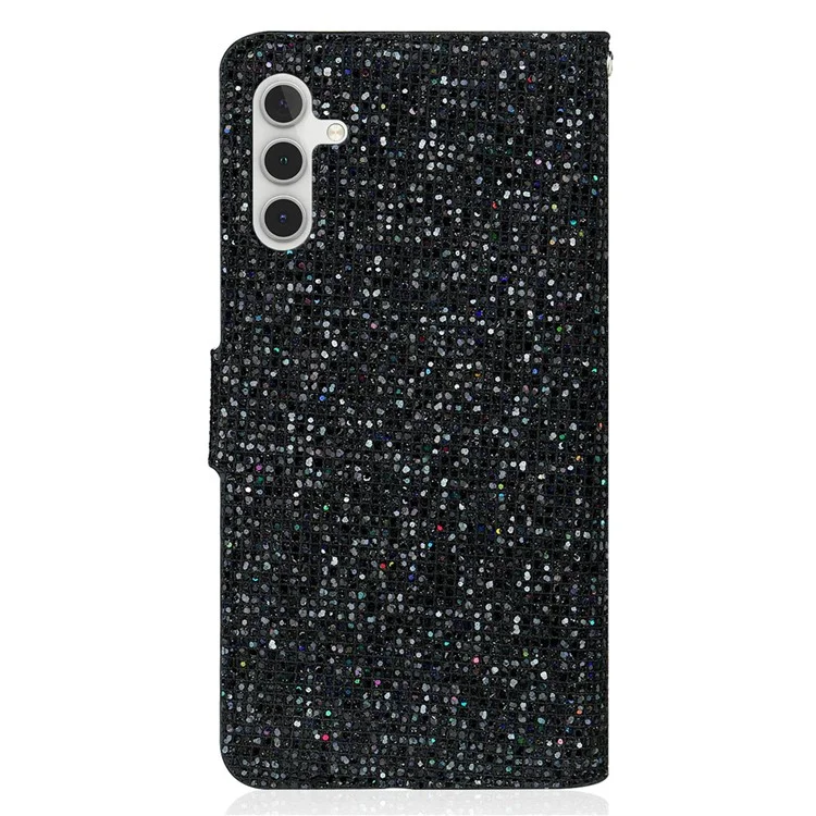 For Samsung Galaxy A15 5G Leather Case Glitter Splicing Phone Cover with Wallet Card Slots - Black