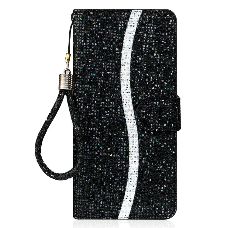 For Samsung Galaxy A15 5G Leather Case Glitter Splicing Phone Cover with Wallet Card Slots - Black