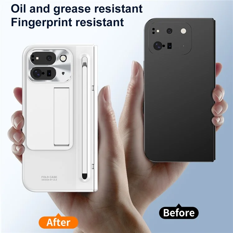 Étui pour Google Pixel 9 Pro Fold 5G avec support, film en verre trempé et stylet - Blanc