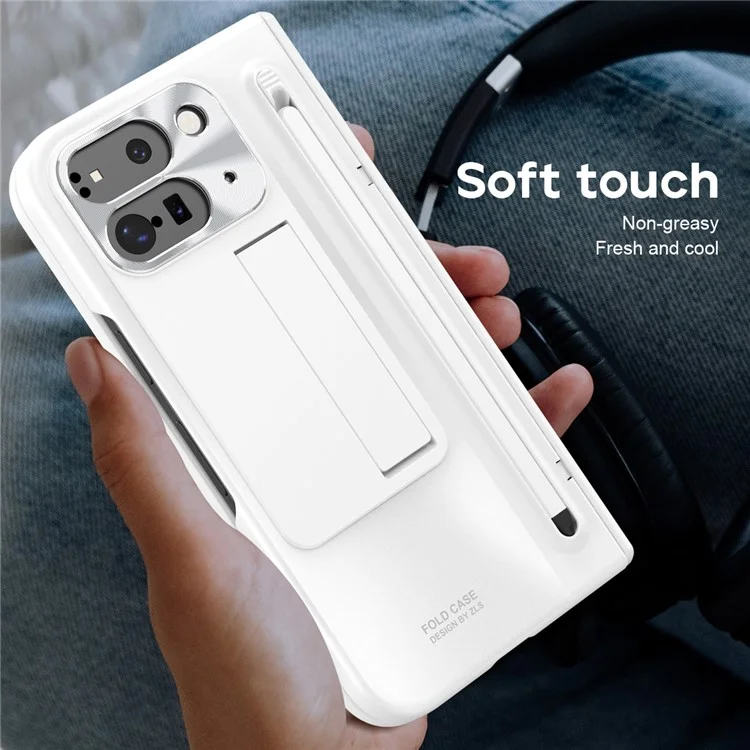 Étui pour Google Pixel 9 Pro Fold 5G avec support, film en verre trempé et stylet - Blanc