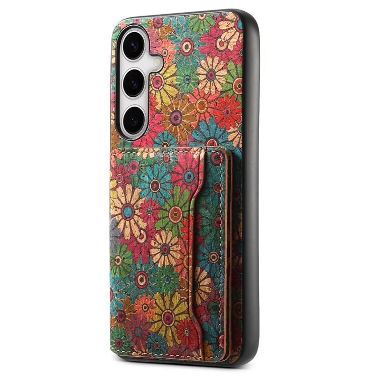 For Samsung Galaxy S24 Cases Kickstand PU+TPU+PC Floral Pattern Phone Cover Card Holder - Spring / Green