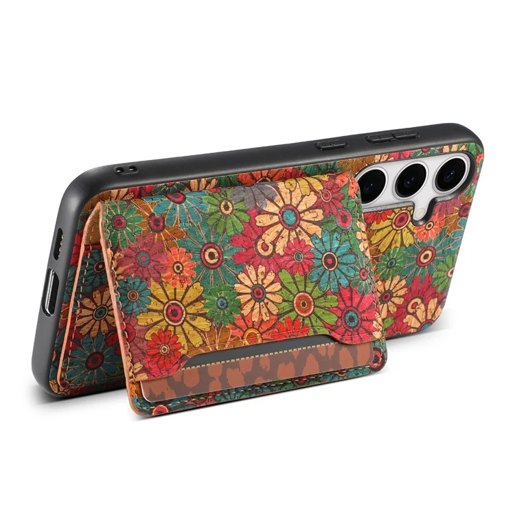 For Samsung Galaxy S24 Cases Kickstand PU+TPU+PC Floral Pattern Phone Cover Card Holder - Spring / Green