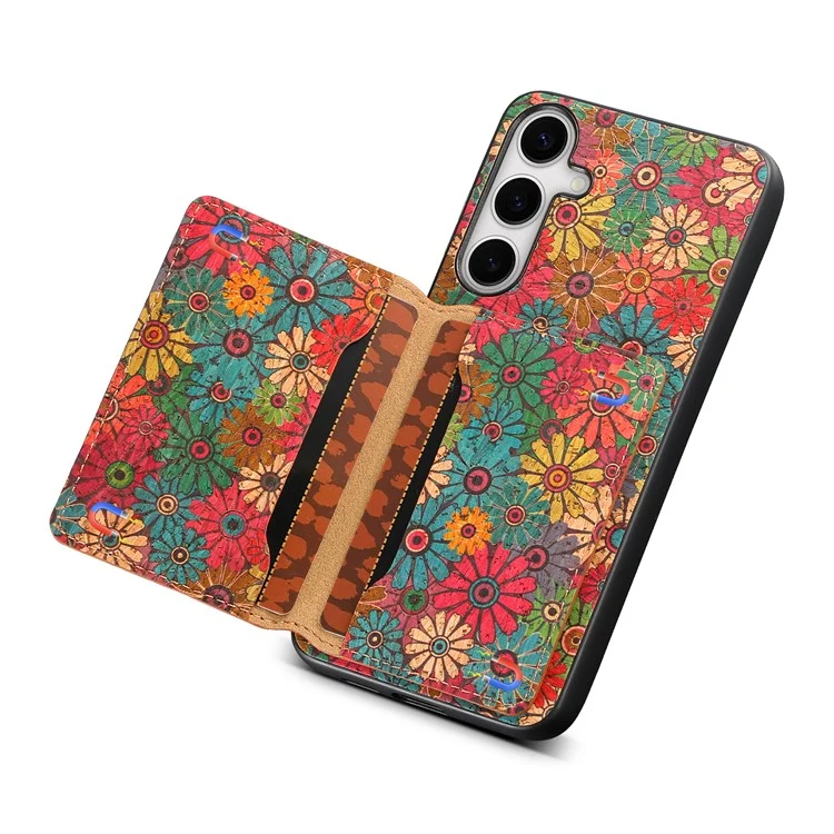 For Samsung Galaxy S24 Cases Kickstand PU+TPU+PC Floral Pattern Phone Cover Card Holder - Spring / Green