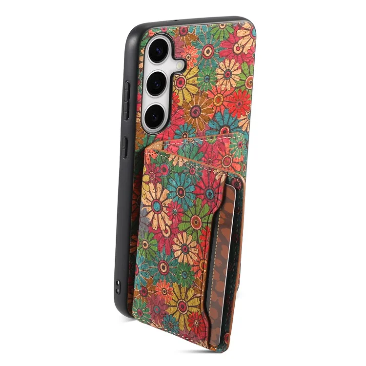 For Samsung Galaxy S24 Cases Kickstand PU+TPU+PC Floral Pattern Phone Cover Card Holder - Spring / Green