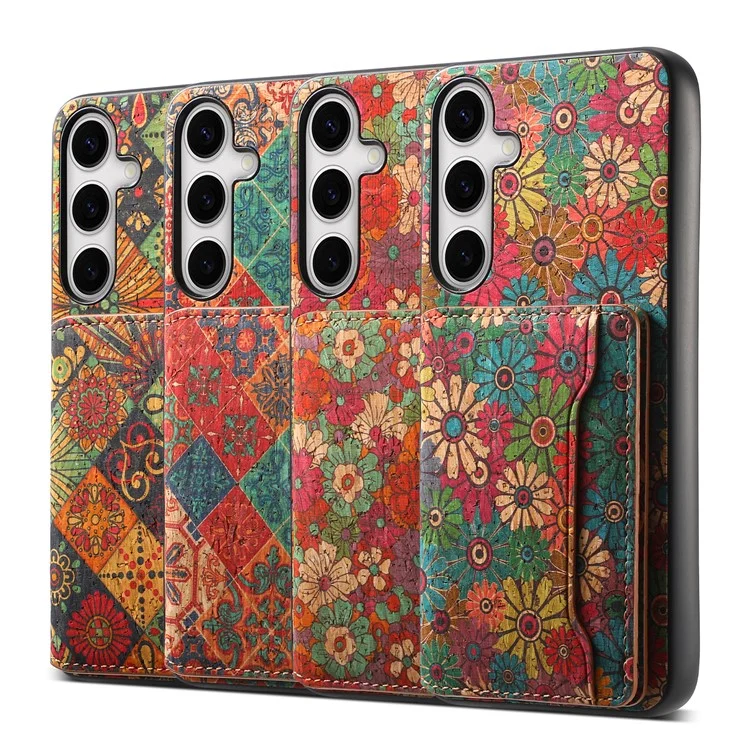 For Samsung Galaxy S24 Cases Kickstand PU+TPU+PC Floral Pattern Phone Cover Card Holder - Spring / Green