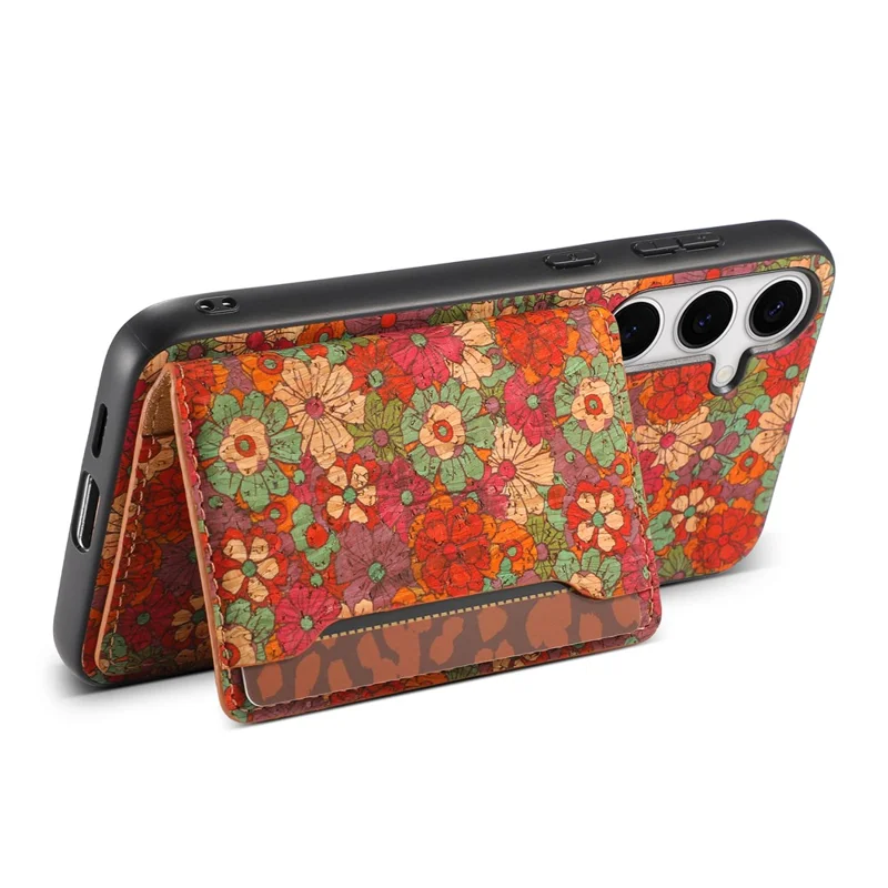 For Samsung Galaxy S24 Cases Kickstand PU+TPU+PC Floral Pattern Phone Cover Card Holder - Summer / Red