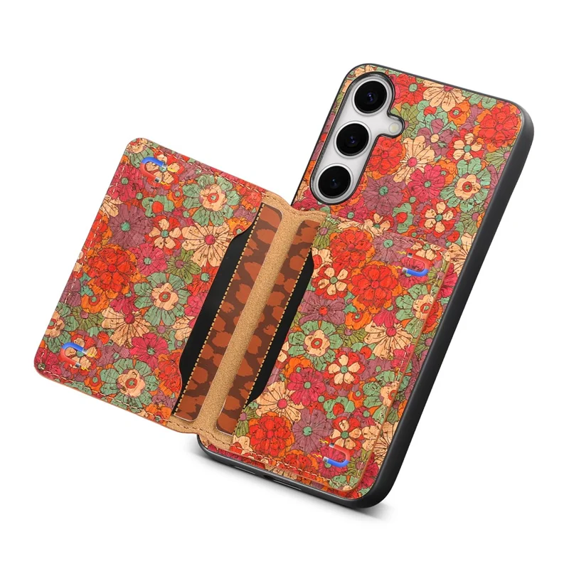 For Samsung Galaxy S24 Cases Kickstand PU+TPU+PC Floral Pattern Phone Cover Card Holder - Summer / Red