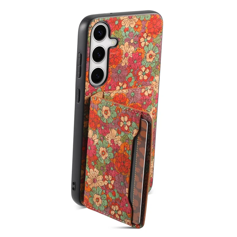 For Samsung Galaxy S24 Cases Kickstand PU+TPU+PC Floral Pattern Phone Cover Card Holder - Summer / Red