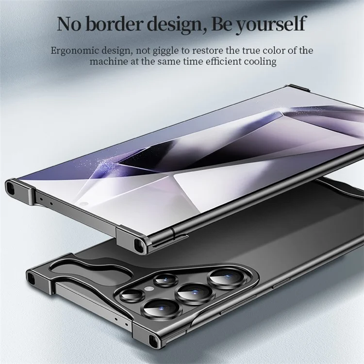 Für Samsung Galaxy S24 Ultra Bumper Case Aluminium-Legierung Telefonbodenabdeckung mit gehärteter Glaslinsenfolie - Schwarz