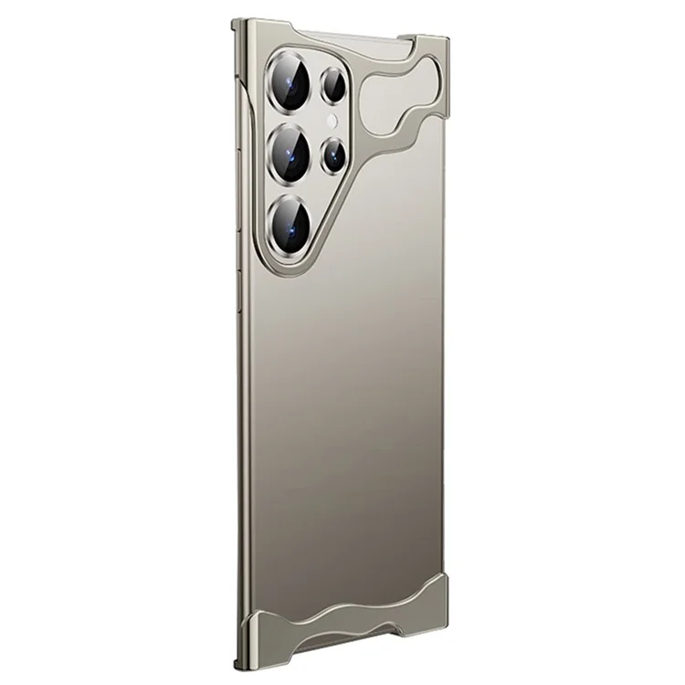 For Samsung Galaxy S24 Ultra Bumper Case Aluminium Alloy Phone Bottom Cover with Tempered Glass Lens Film - Silver