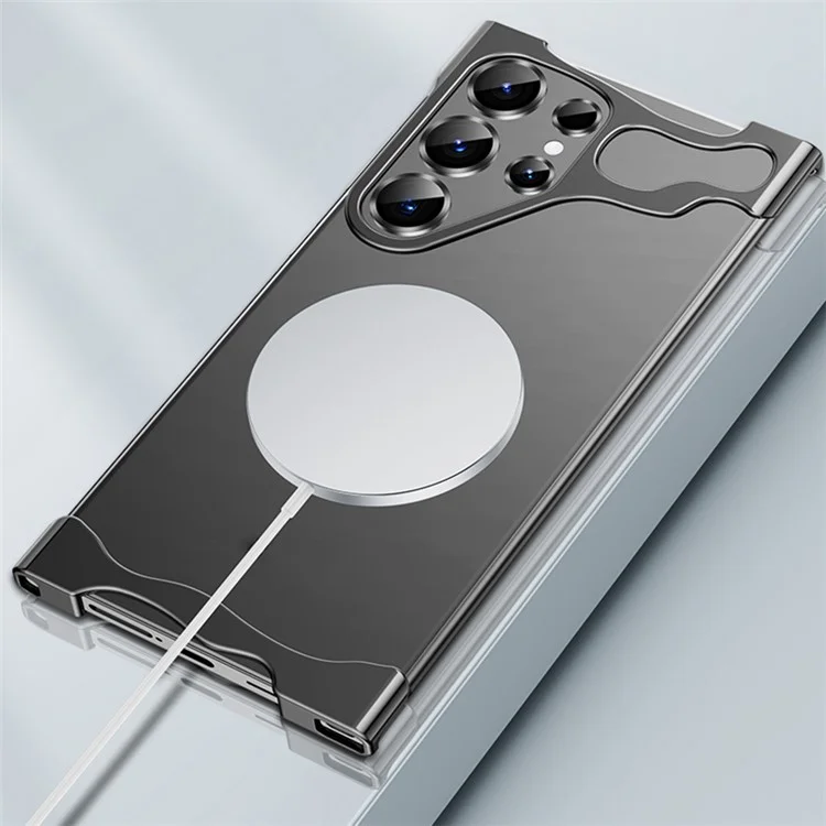 For Samsung Galaxy S24 Ultra Bumper Case Aluminium Alloy Phone Bottom Cover with Tempered Glass Lens Film - Silver