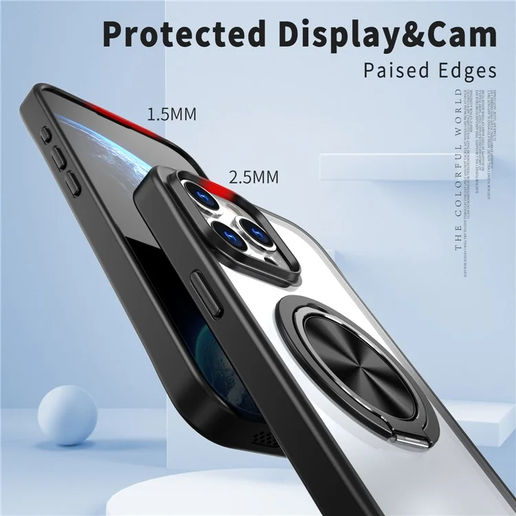 Для iPhone 15 Pro Max Прозрачный чехол с вращающейся подставкой TPU+PC Противоударный чехол для телефона Магнитная крышка - Черный