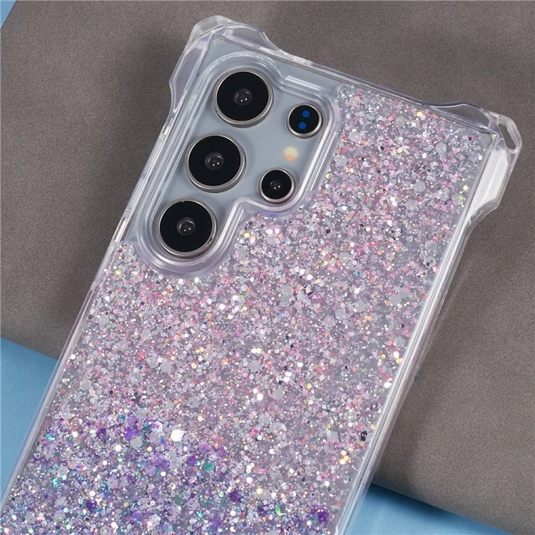 For Samsung Galaxy S23 Ultra Case Gradient TPU+Acrylic Phone Back Cover with Strap - Pink+Purple