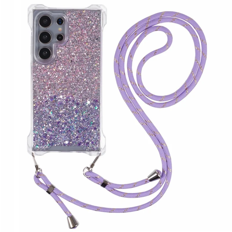 Voor Samsung Galaxy S22 Ultra 5G hoesje Gradiënt TPU+Acryl mobieltjeshoes met riem - Roze+Paars