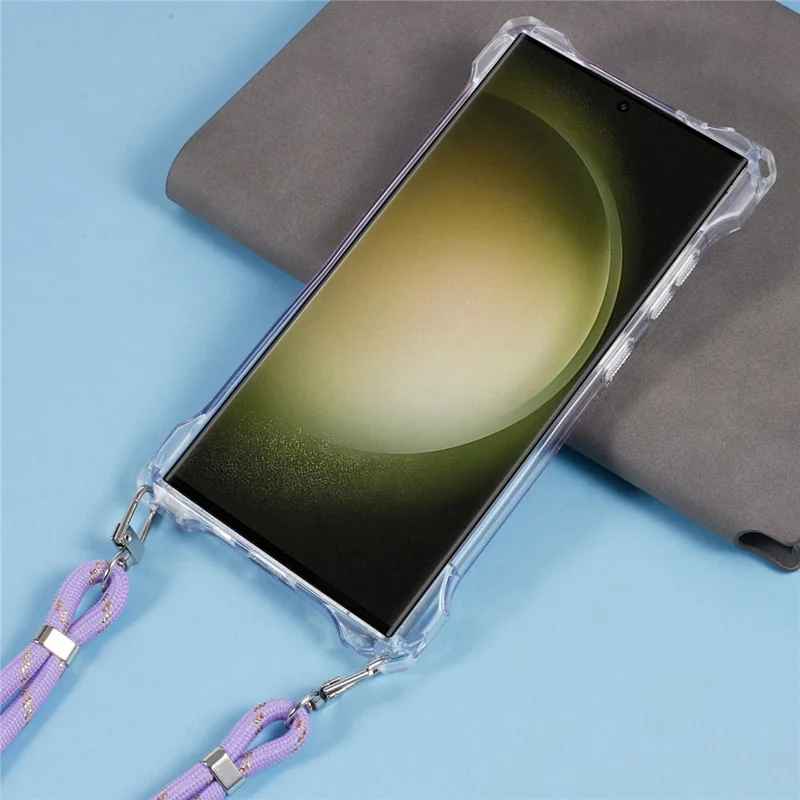 Voor Samsung Galaxy S22 Ultra 5G hoesje Gradiënt TPU+Acryl mobieltjeshoes met riem - Roze+Paars