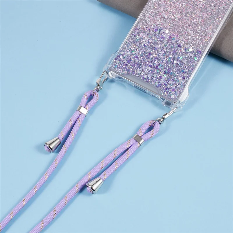 Voor Samsung Galaxy S22 Ultra 5G hoesje Gradiënt TPU+Acryl mobieltjeshoes met riem - Roze+Paars