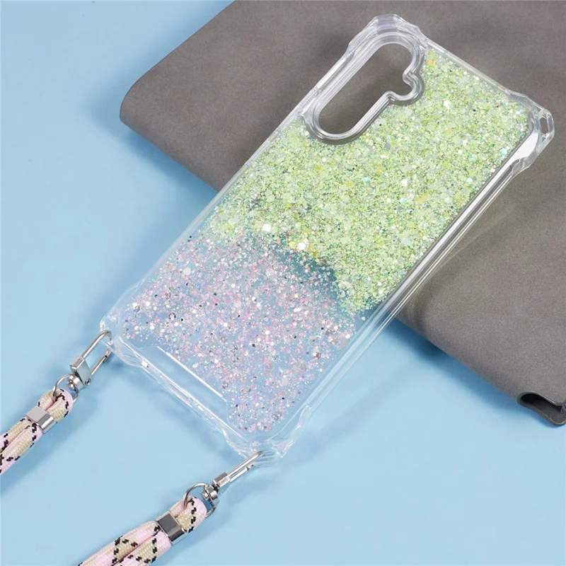 For Samsung Galaxy A34 5G Cover Gradient TPU+Acrylic Cell Phone Case with Strap - Yellow+Pink