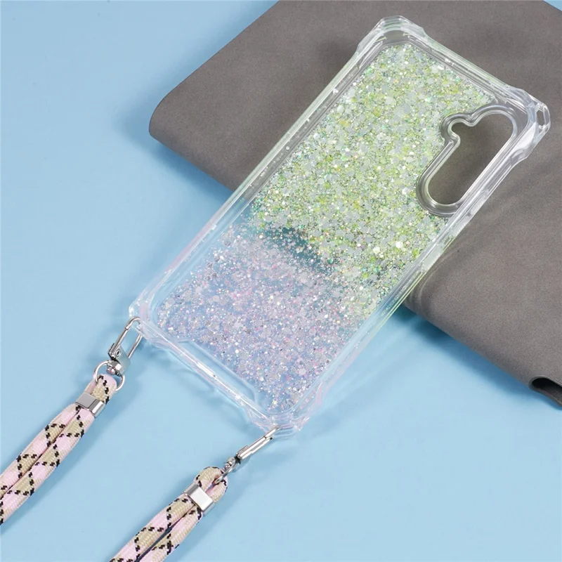 For Samsung Galaxy A53 5G Gradient Case 4 Corners Anti-drop Phone Cover with Long Strap - Yellow+Pink