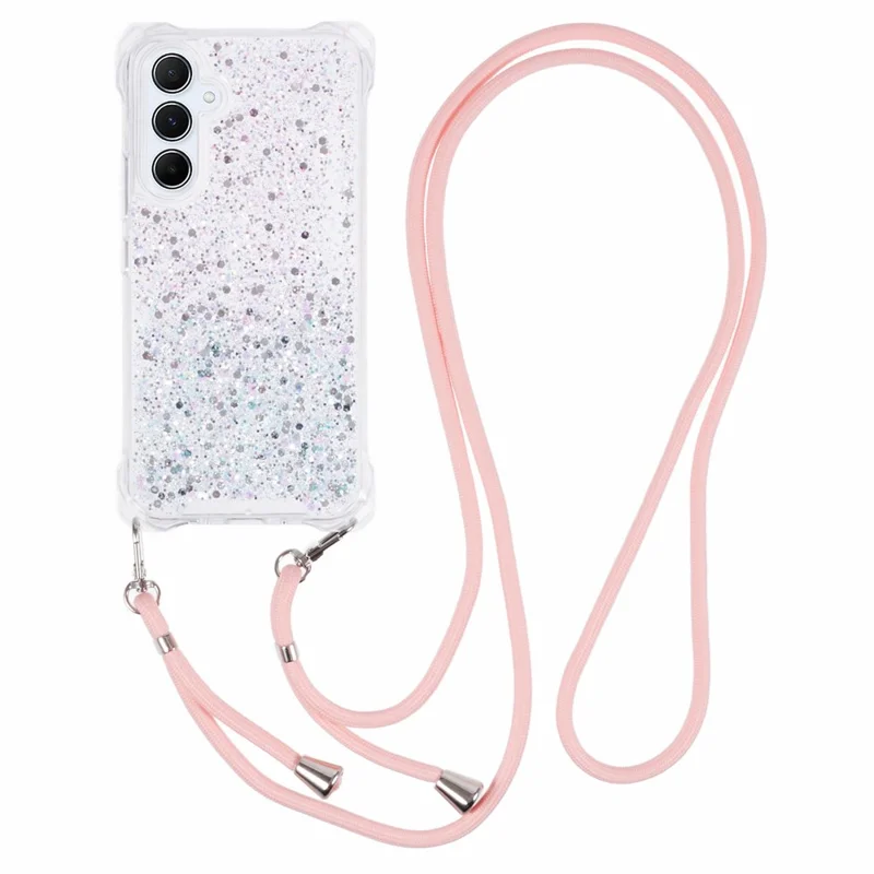 For Samsung Galaxy S24+ Cover Gradient Shockproof TPU+Acrylic Cell Phone Case with Carrying Strap - Pink+Green