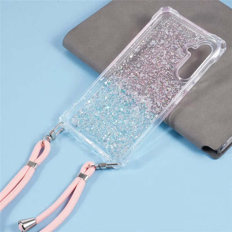 For Samsung Galaxy S24+ Cover Gradient Shockproof TPU+Acrylic Cell Phone Case with Carrying Strap - Pink+Green