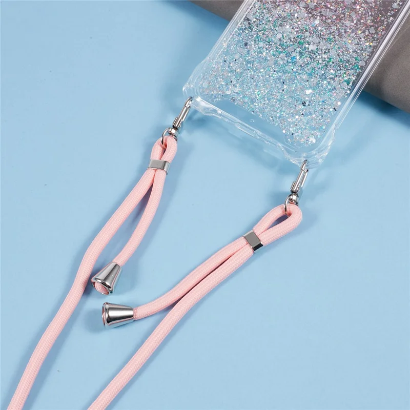 For Samsung Galaxy S24+ Cover Gradient Shockproof TPU+Acrylic Cell Phone Case with Carrying Strap - Pink+Green