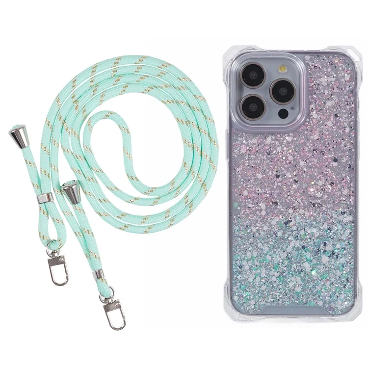 For iPhone 15 Pro Max Wholesale Phone Cases Gradient Color Shell TPU+Acrylic Phone Cover with Strap - Pink+Green