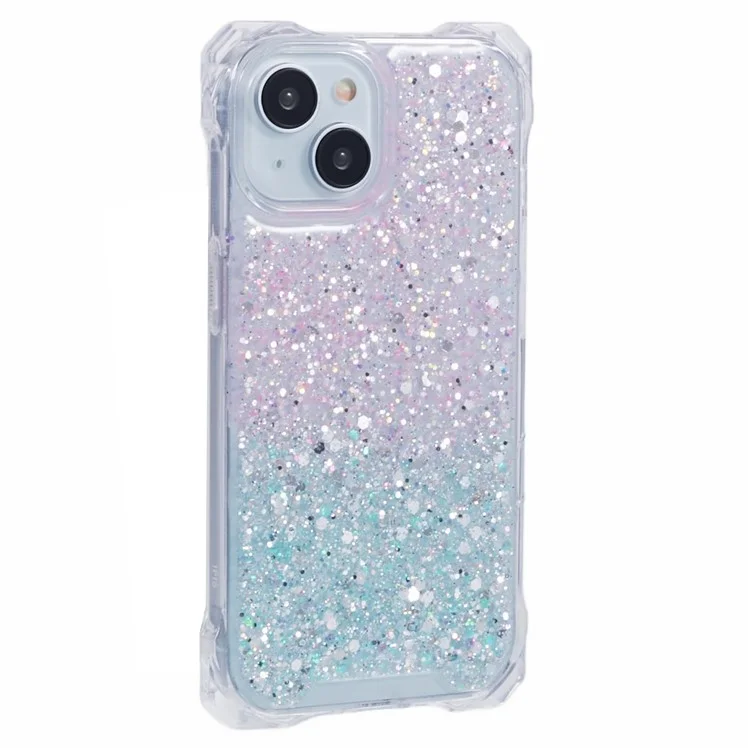 Para iPhone 14 Plus Cover TPU+Acrylic Dual-Color Gradient Phone Case con correa - Rosa+Verde