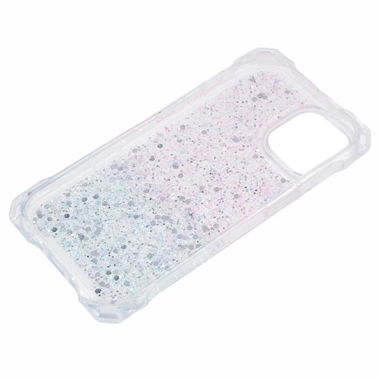 Para iPhone 14 Plus Cover TPU+Acrylic Dual-Color Gradient Phone Case con correa - Rosa+Verde