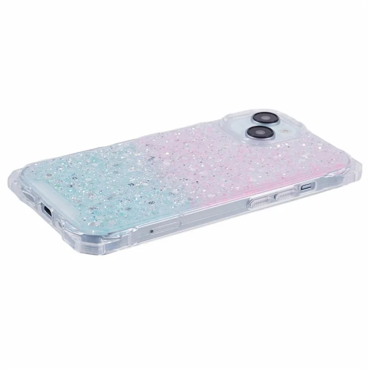 Para iPhone 14 Plus Cover TPU+Acrylic Dual-Color Gradient Phone Case con correa - Rosa+Verde