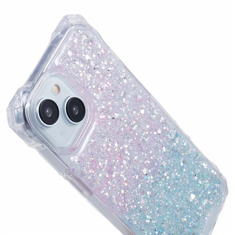 Para iPhone 14 Plus Cover TPU+Acrylic Dual-Color Gradient Phone Case con correa - Rosa+Verde