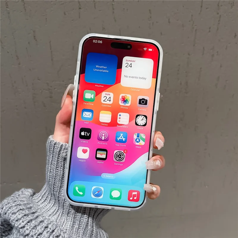 For iPhone 12 / 12 Pro Case Heart Bowknot Pendant PC+TPU Laser Effect Matte Phone Cover - White