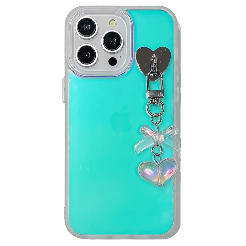 For iPhone 12 / 12 Pro Case Heart Bowknot Pendant PC+TPU Laser Effect Matte Phone Cover - Rose