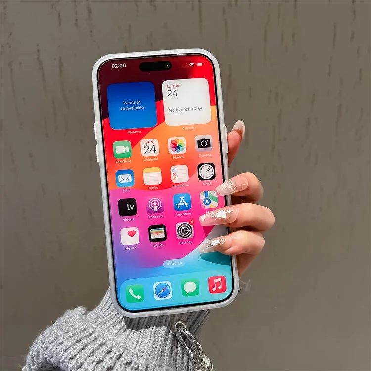 For iPhone 12 / 12 Pro Matte Case Shockproof PC+TPU Phone Cover with Pearls Heart Decor - Transparent