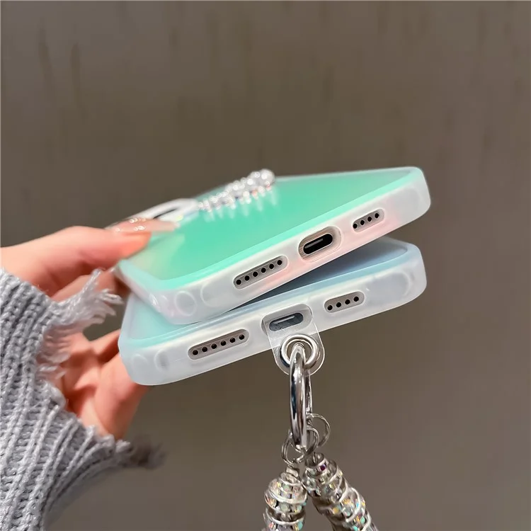 For iPhone 12 / 12 Pro Matte Case Shockproof PC+TPU Phone Cover with Pearls Heart Decor - Transparent