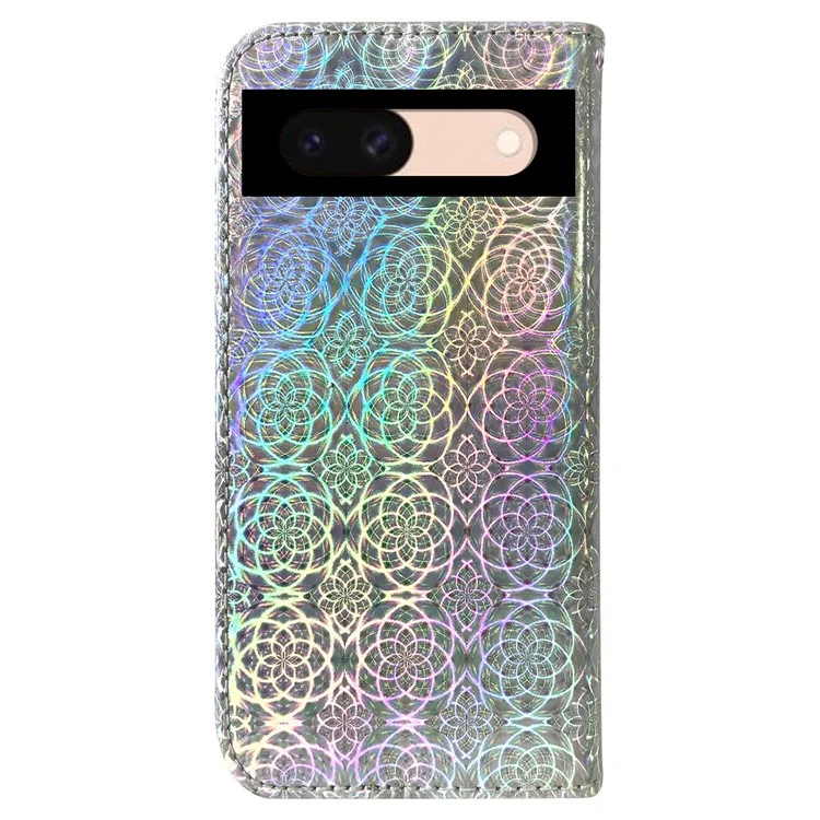 For Google Pixel 8a Case PU Leather Dazzling Flower Phone Cover with Card Slots - Grey