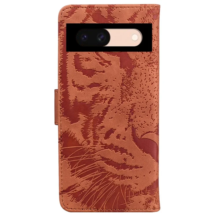 Pour Google Pixel 8a Wallet Case Tiger Pattern PU Leather Full Protection Phone Cover - Marron