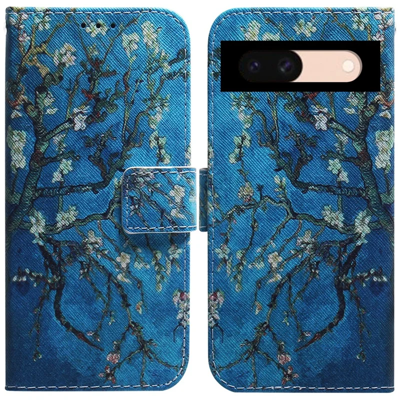 For Google Pixel 8a Case Pattern Printing Leather Phone Wallet Cover - Apricot Flowers