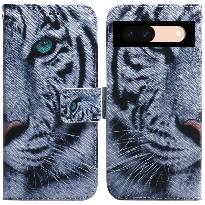 For Google Pixel 8a Case Pattern Printing Leather Phone Wallet Cover - Tiger