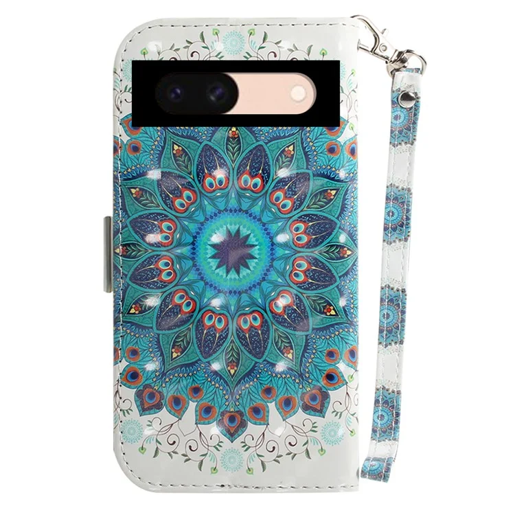 For Google Pixel 8a Wallet Case PU Leather Pattern Printing Flip Phone Cover - Peacock Wreath